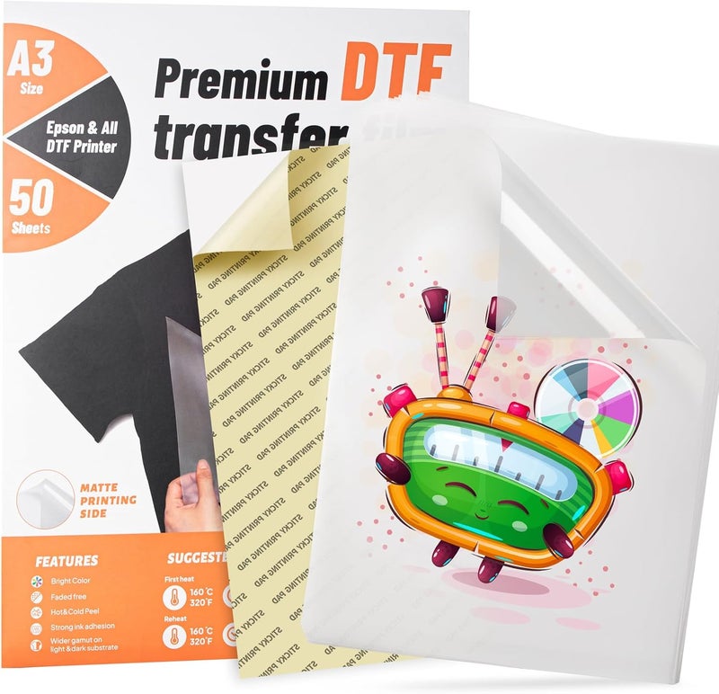 KASYU DTF Transfer Film, 50 Sheets 11"*17" DTF Paper with Smart Printing Pad for All Sublimation&DTF Printers,DTF Film for Sublimation Hack,Upgraded Direct to Film for All Color Fabric - Image 1